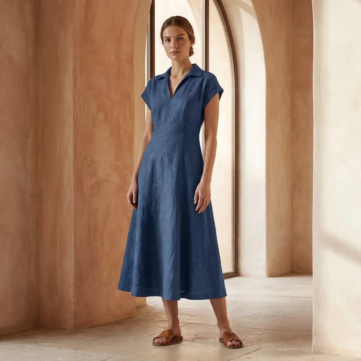 Cotton-Linen Midi Dress (XS–XL)